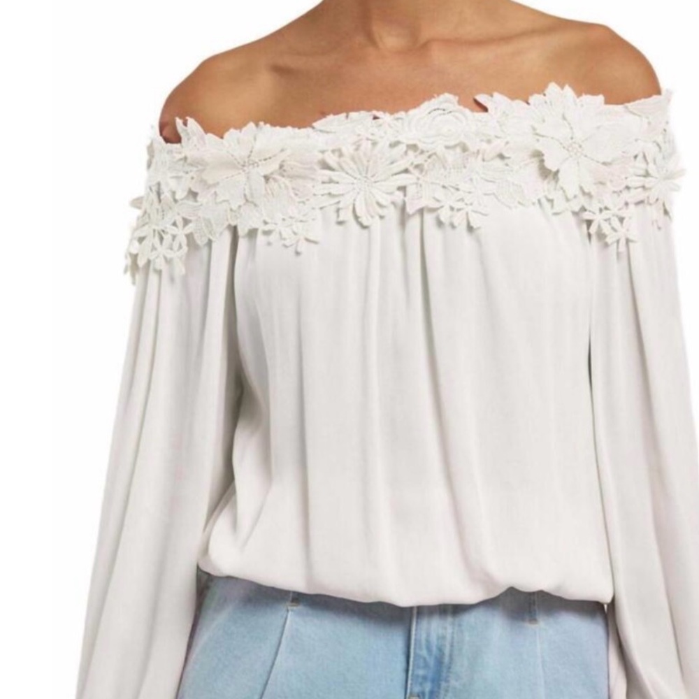 NEW GENERATION LOVE merla lace combo blouse in white new with tags off shoulder